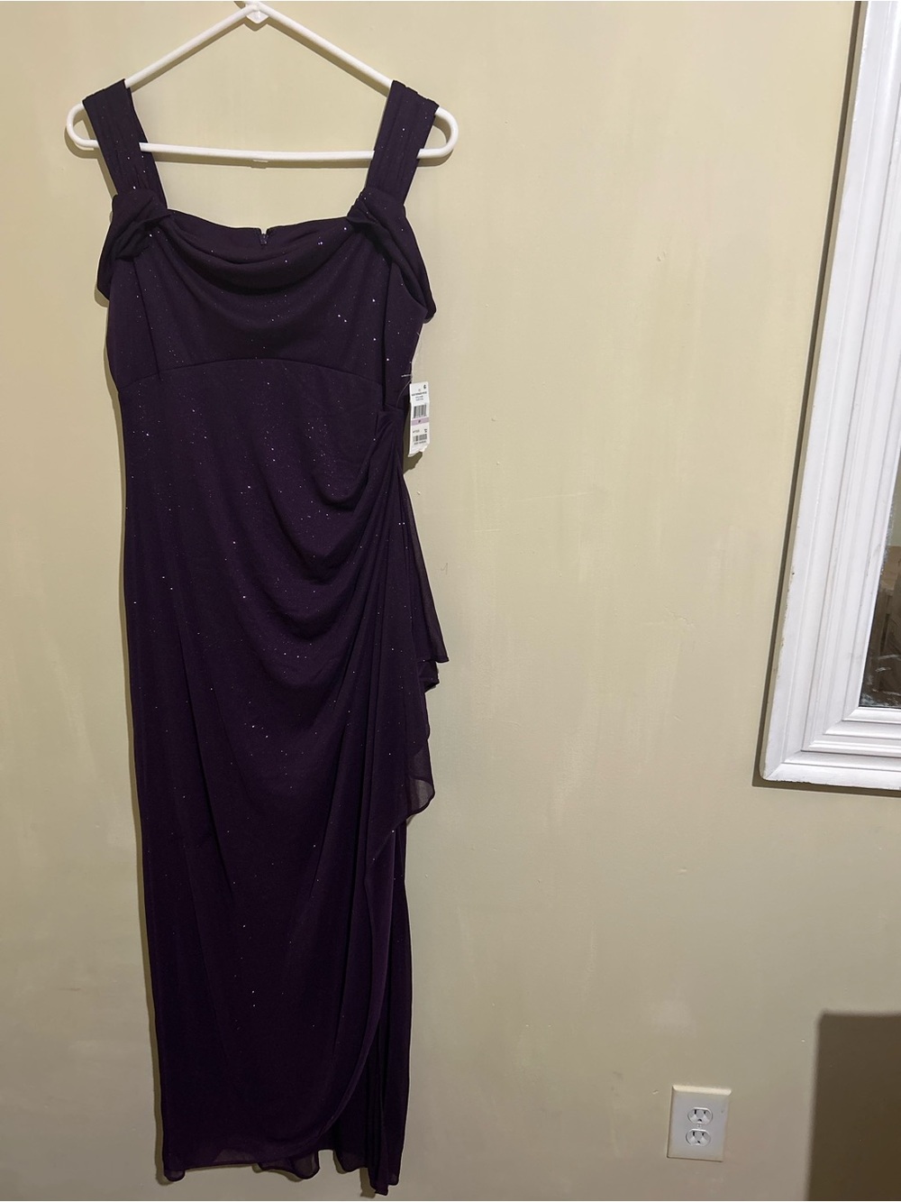 Macy's Deep Purple Sparkle Maxi Dress with Draped Side
